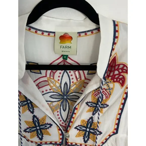 FARM RIO Mary's Tiles Multicoloured Floral Embroidery White MEDIUM - Picture 2 of 8